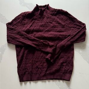 Simons Twik Burgundy Textured Ruffle Mockneck